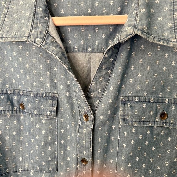 CJ Banks Y2K Denim Long Sleeve Tunic Anchors Size Large Soft Cotton - Picture 8 of 8